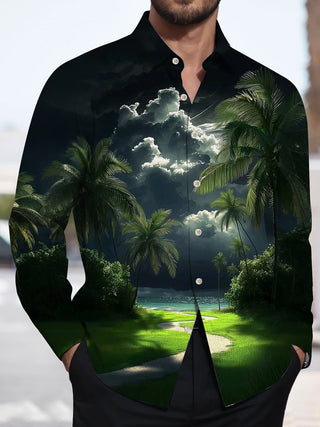 men's palm tree print shirt front view
