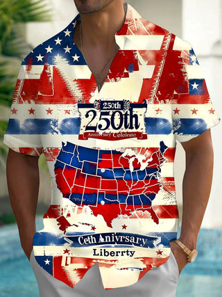 Men's American flag print short sleeve shirt front view Independence Day