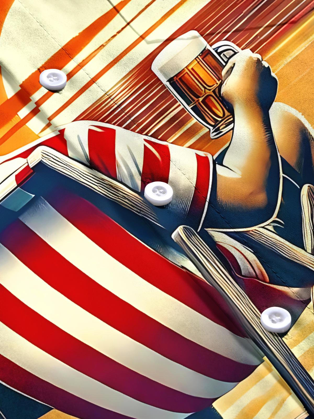 Beach Sunset Print Men's Pocket Short Sleeve Shirts