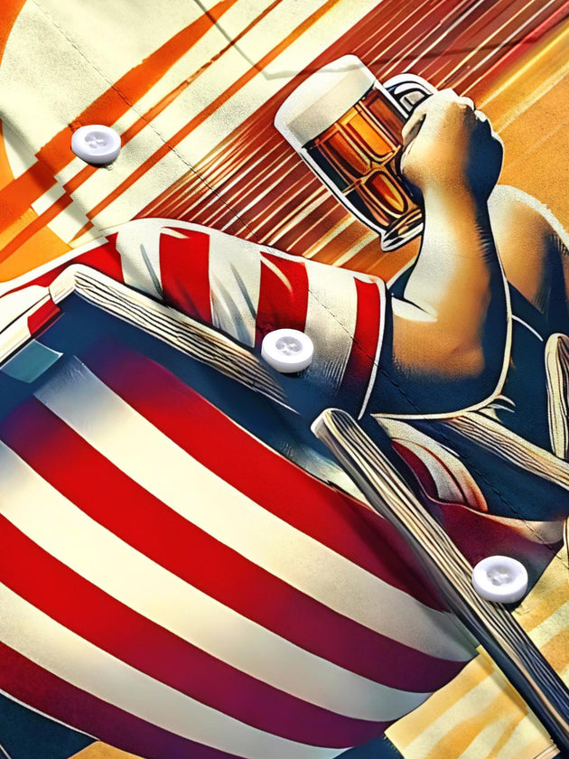 Beach Sunset Print Men's Pocket Short Sleeve Shirts