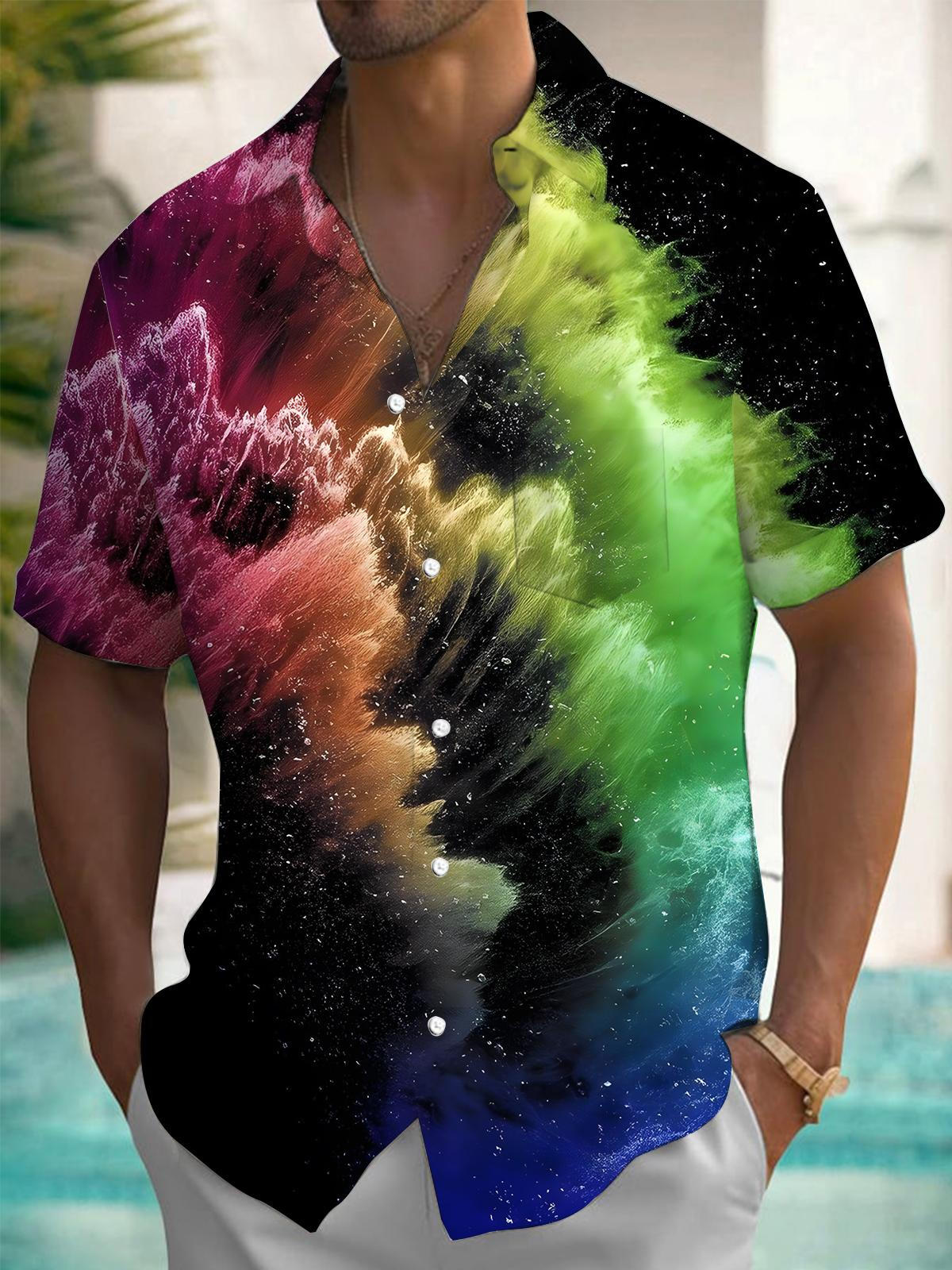 Abstract Gradient Print Men's Pocket Short Sleeve Shirts