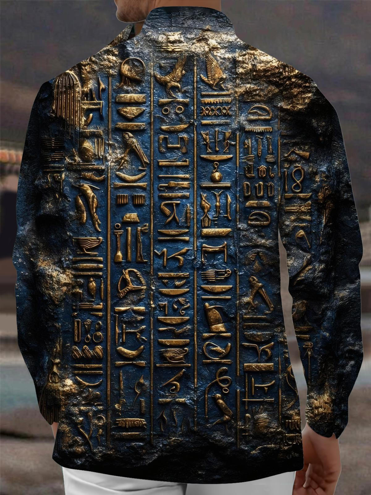 Vintage Engraved Print Men's Pocket Long Sleeve Shirts