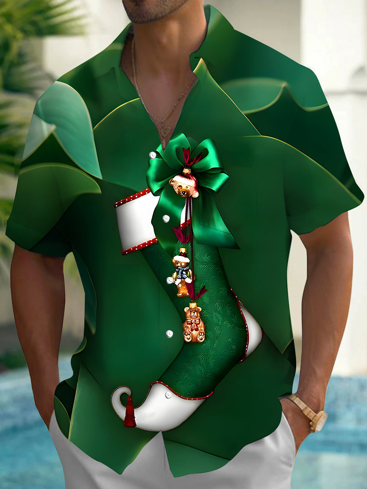 Christmas Stockings Men's Pocket Short Sleeve Shirts