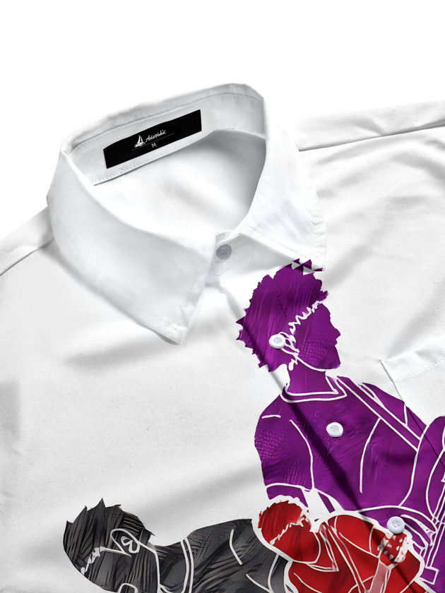 men's art print short sleeve flat lay shirt