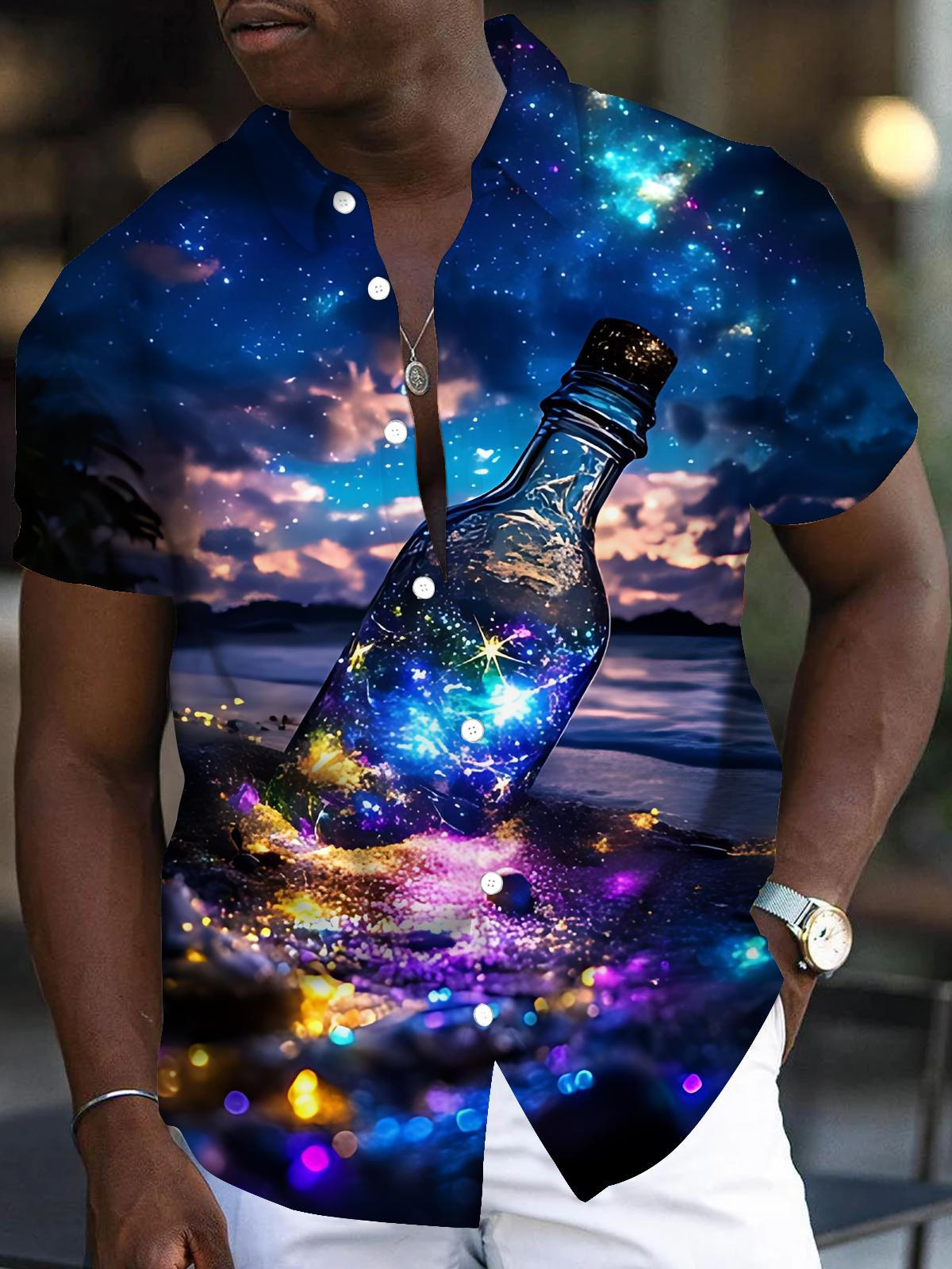 Bottle Print Men's Pocket Short Sleeve Shirts