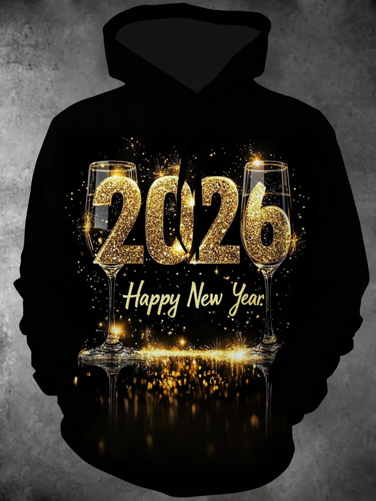 2026 Happy New Year Print Men's Long Sleeve Pocket Hoodies