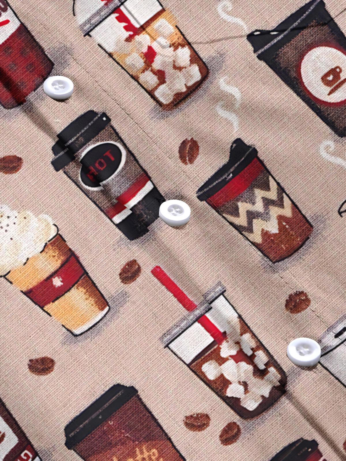 Milk Tea Print Men's Pocket Short Sleeve Shirts