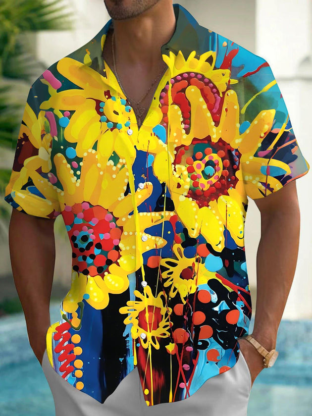 men's sunflower print shirt front view