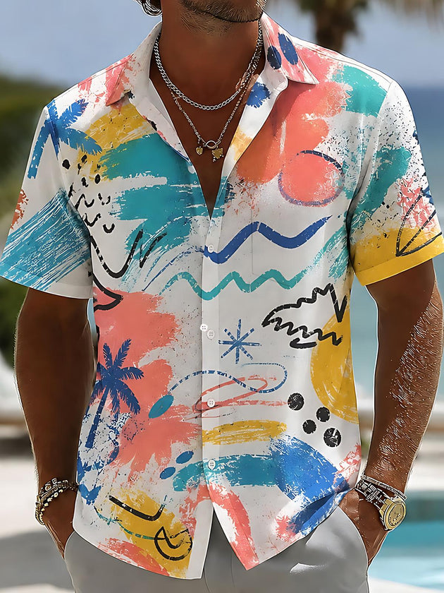 Hawaiian Graffiti Art Print Men's Pocket Short Sleeve Shirts