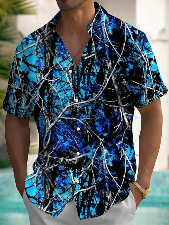 Men's short sleeve pocket shirt with branch print, front view