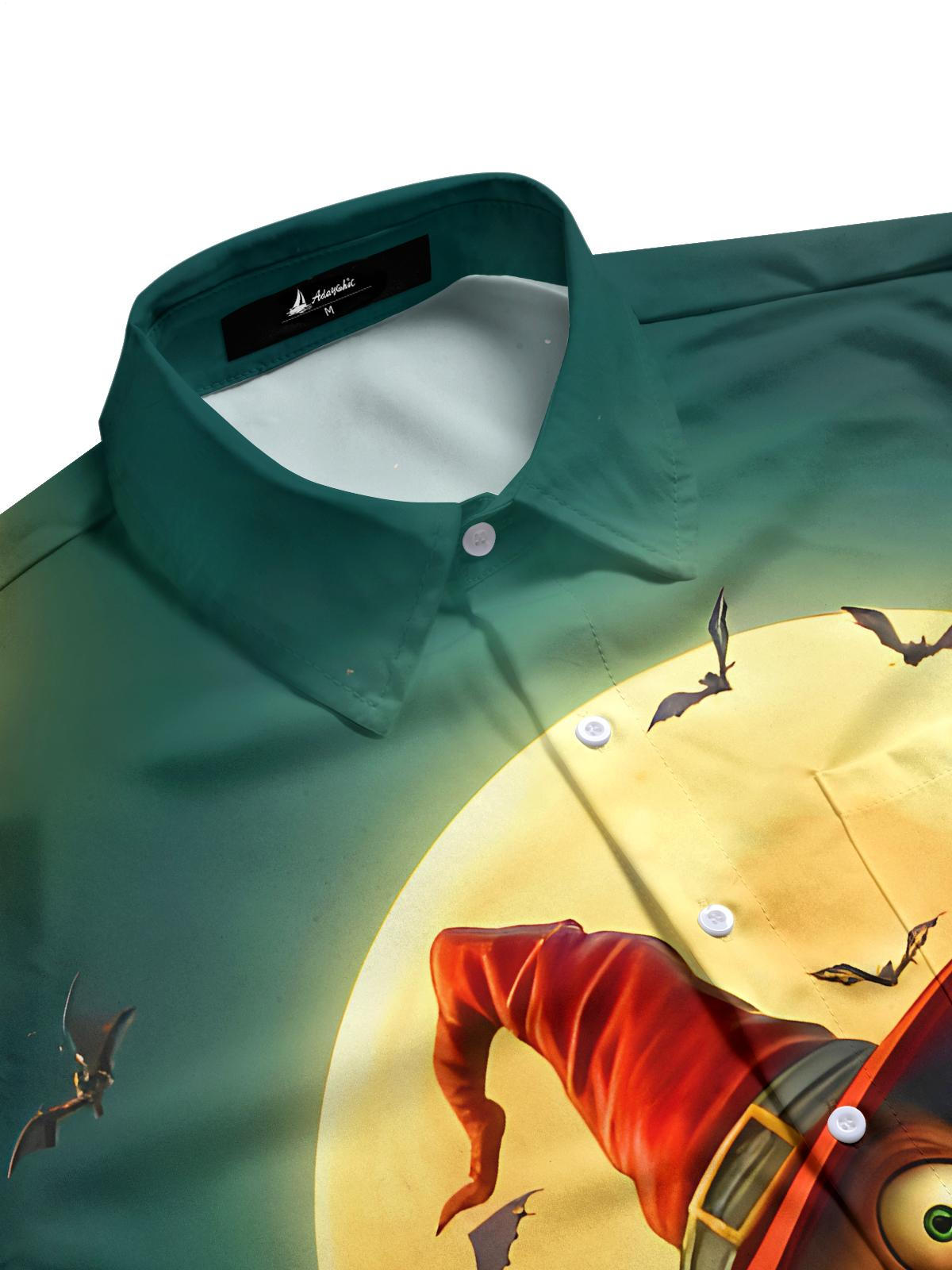 Funny Halloween Witch Moon Men's Pocket Short Sleeve Shirts