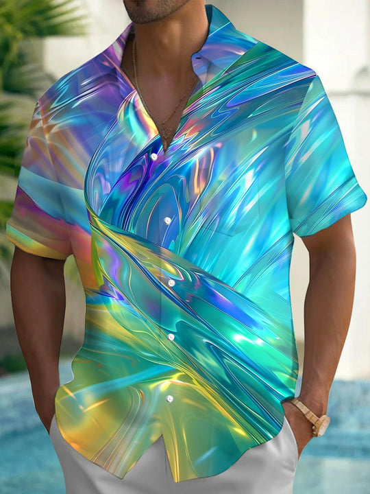 Men's Abstract Print Short Sleeve Shirt Front View