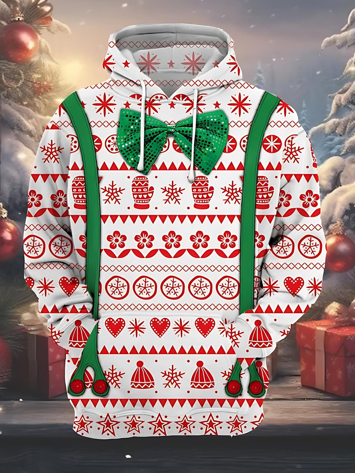Funny Christmas Print Men's Long Sleeve Pocket Hoodies