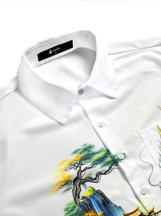 Dragon Mountain Landscape Lotus Men's Pocket Short Sleeve Shirts