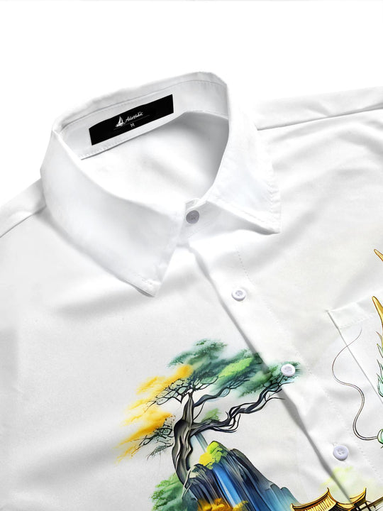 Dragon Mountain Landscape Lotus Men's Pocket Short Sleeve Shirts