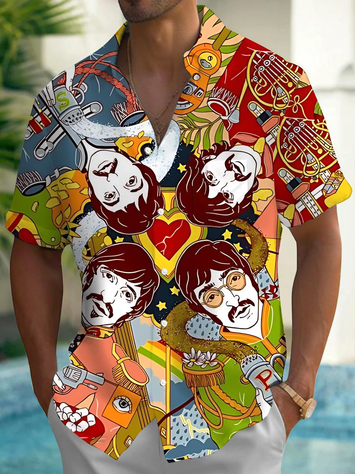 Music Cartoon Art Print Men's Pocket Short Sleeve Shirts