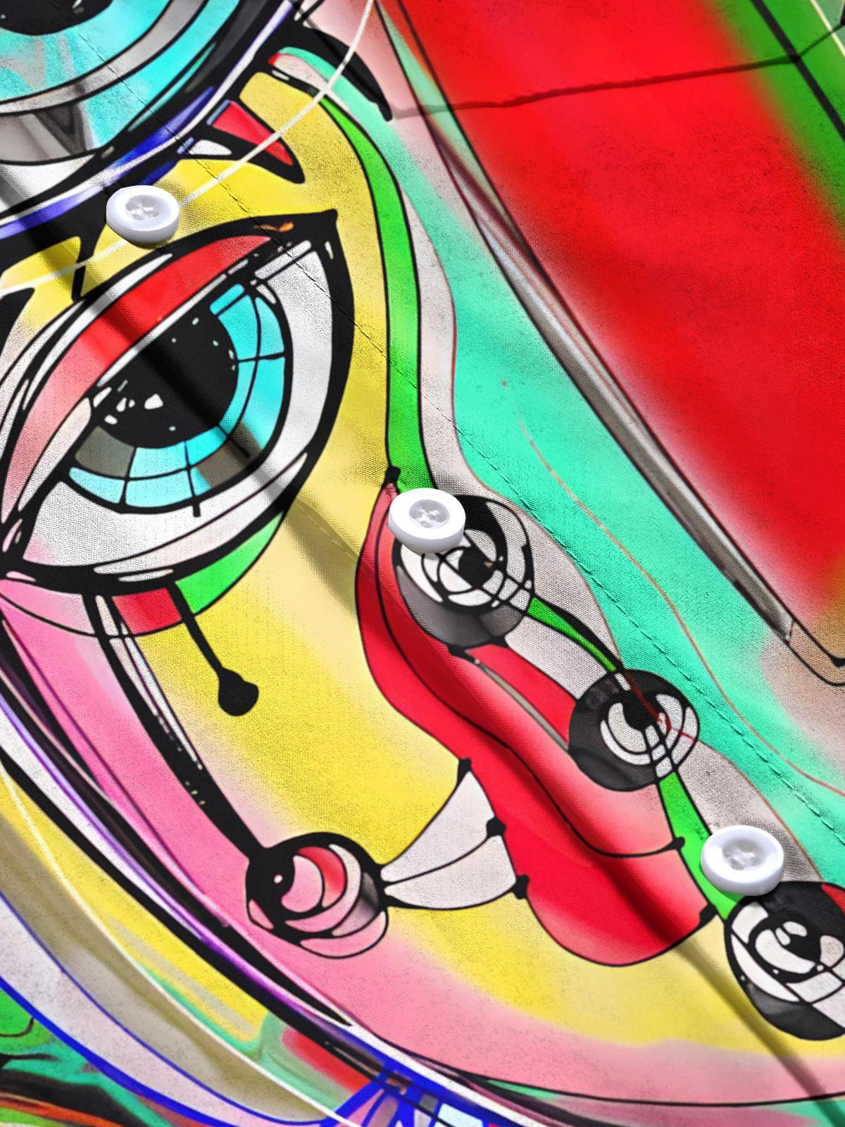 Abstract Face Art Print Men's Pocket Short Sleeve Shirts