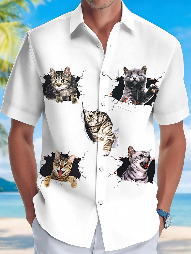 men's cat print shirt front view