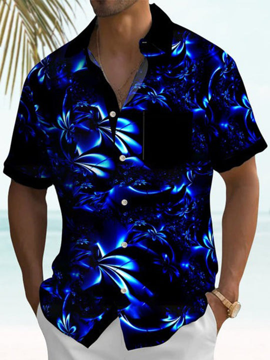 Men's Hawaiian gradient floral pocket short sleeve shirt front view tropical beach vacation