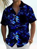 Hawaiian Gradient Floral Print Men's Pocket Short Sleeve Shirts