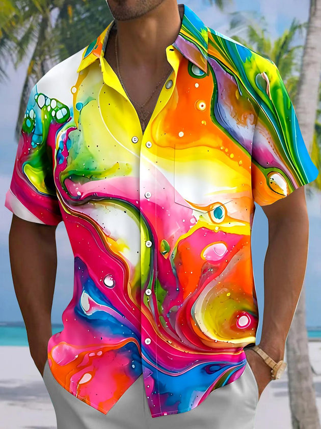 Colorful Abstract Men's Pocket Short Sleeve Shirts