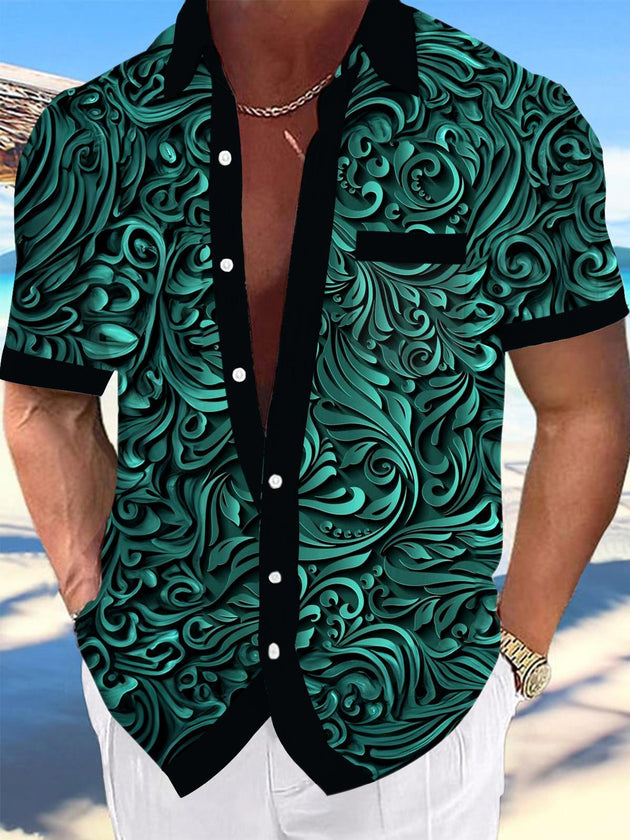men abstract print short sleeve shirt front view