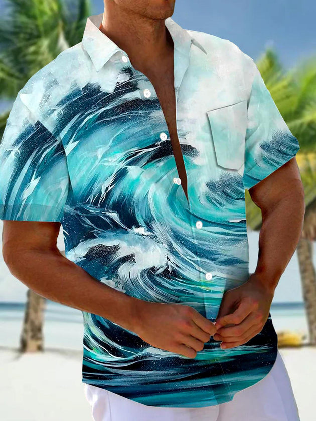 men's Hawaiian shirt front view tropical beach vacation