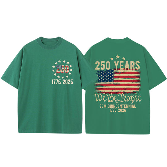 Men casual American flag print graphic tee lifestyle walking view for Independence Day