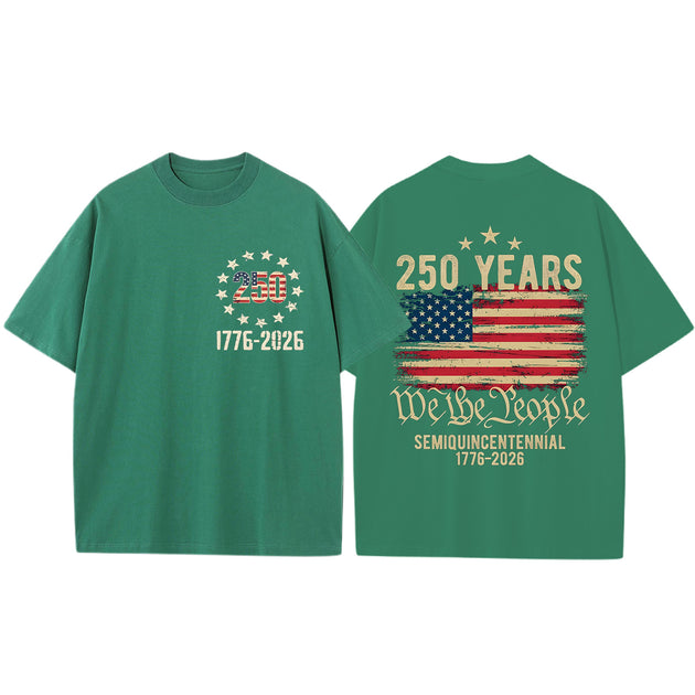 Men casual American flag print graphic tee lifestyle walking view for Independence Day