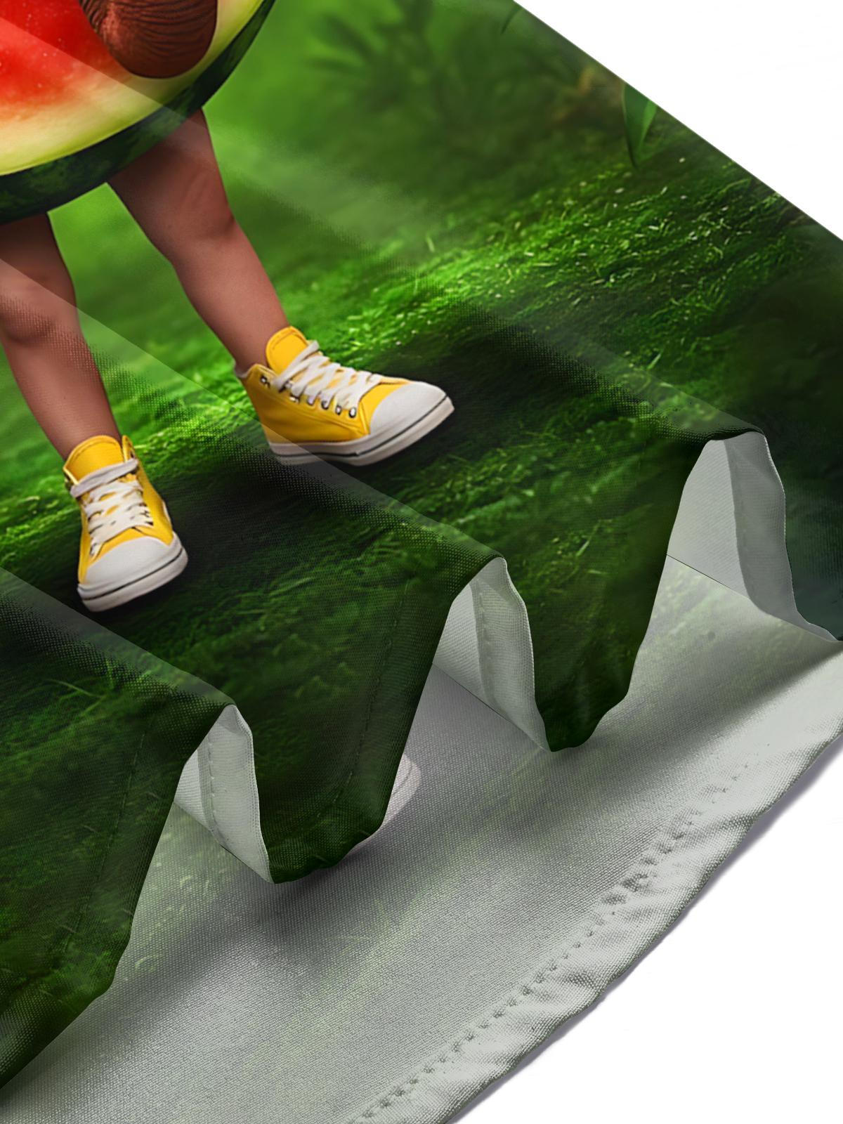 Elephant Watermelon Print Men's Pocket Short Sleeve Shirts