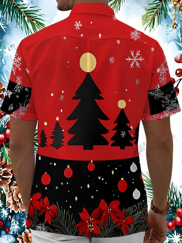 Men's funny Christmas snowflake color block short sleeve shirt back view
