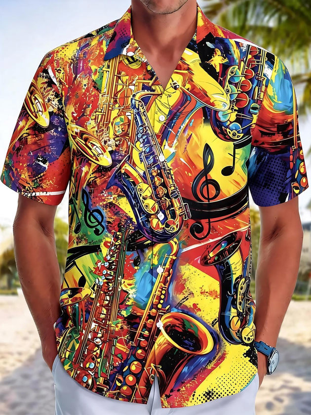 men's music print shirt front view