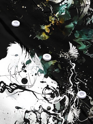 Men's geometric cat print half sleeve shirt side view