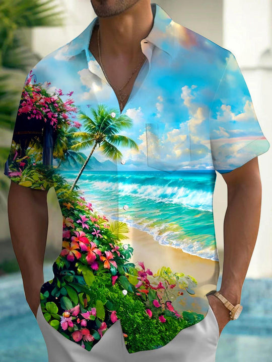 men's Hawaiian shirt front view beach vacation