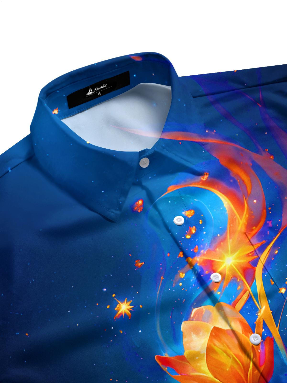 Art Sparkling Flowers Men's Pocket Short Sleeve Shirts