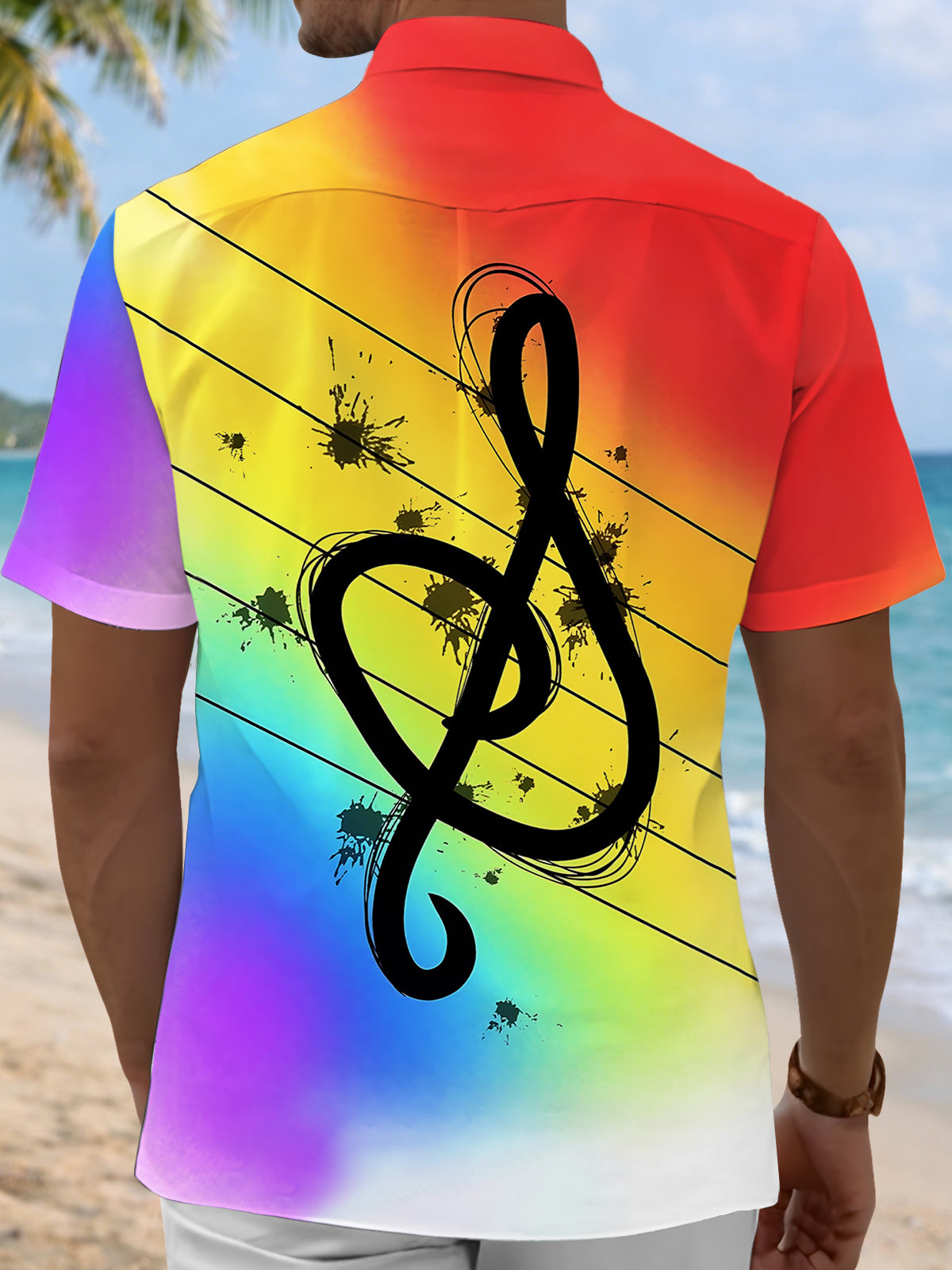 Gradient Note Print Men's Pocket Short Sleeve Shirts