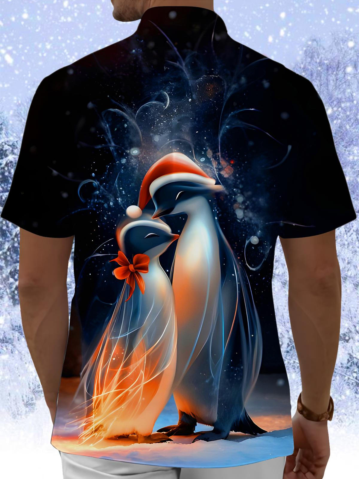 Fun Christmas Penguin Snowflakes Xmas Men's Pocket Short Sleeve Shirts