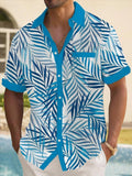 Hawaiian Leaf Print Short Sleeve Men's Shirts With Pocket