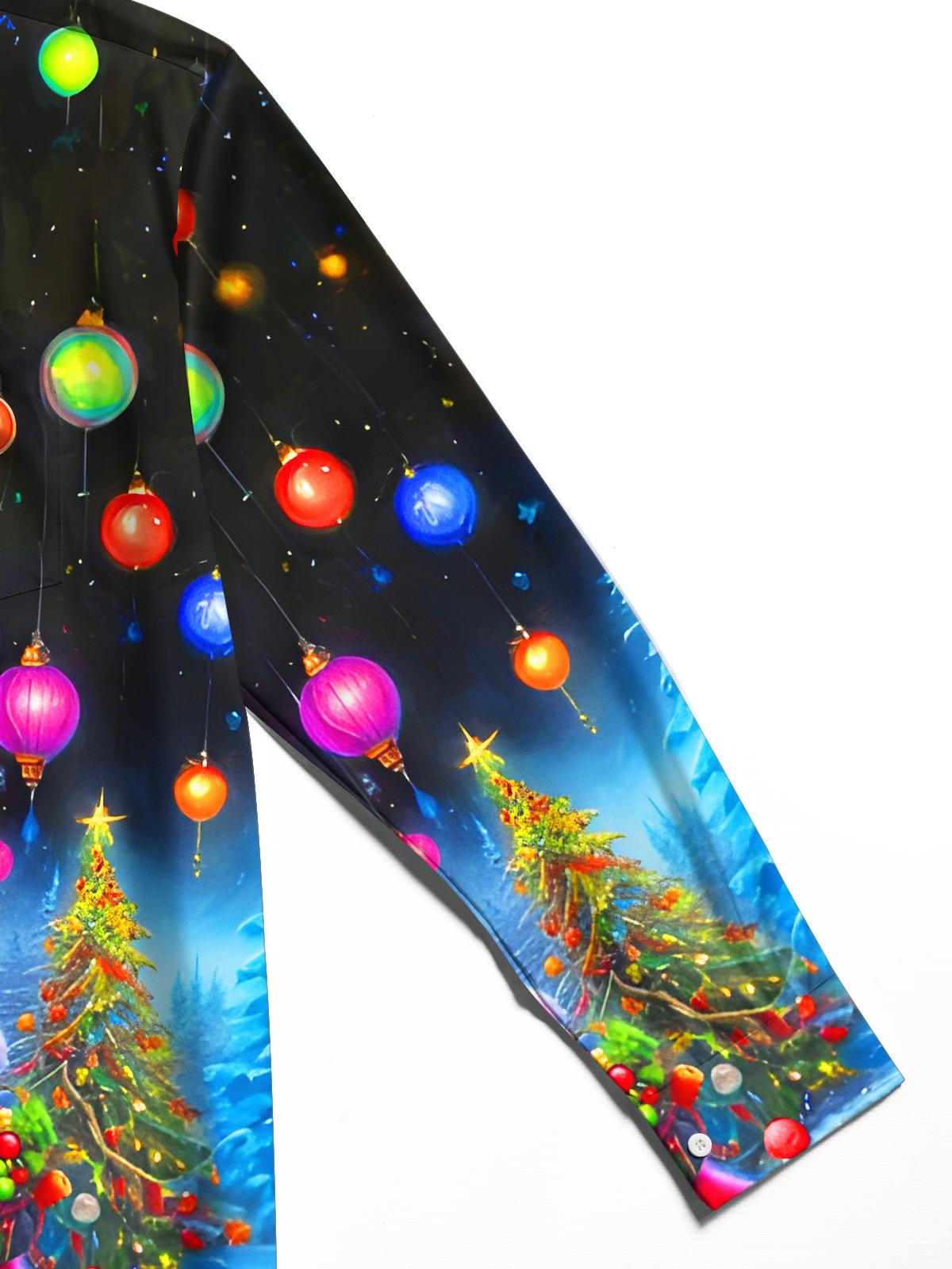 Fun Christmas Tree Parrot Beauty Car Light Ball Xmas Men's Pocket Long Sleeve Shirts