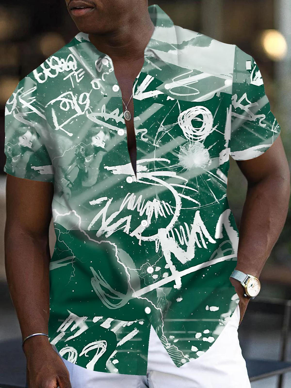 Abstract Art Print Men's Pocket Short Sleeve Shirts