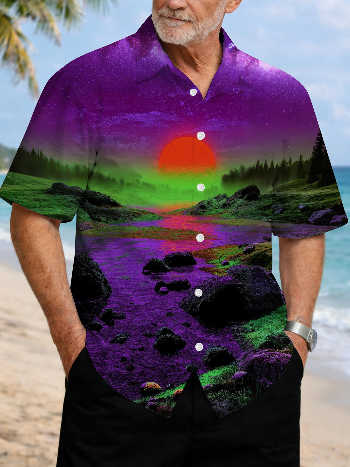 Scenic Art Print Men's Pocket Short Sleeve Shirts