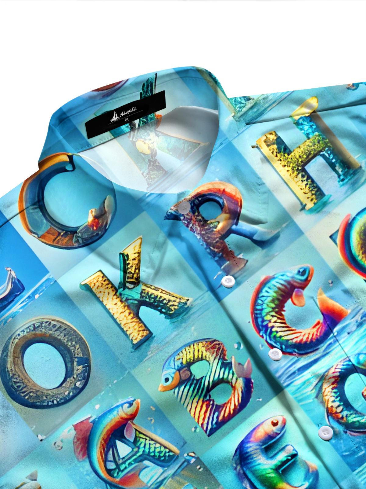 Funny Alphabet Fish Men's Pocket Short Sleeve Shirts