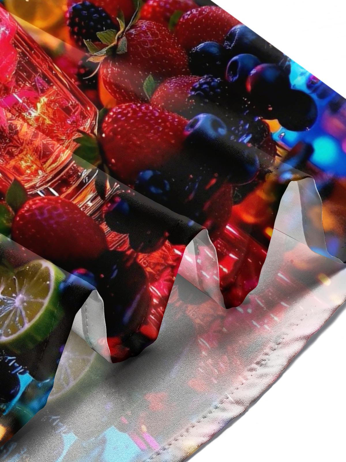 Fruit Cocktail Print Men's Pocket Short Sleeve Shirts