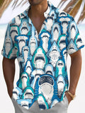 Shark Print Short Sleeve Men's Shirts With Pocket