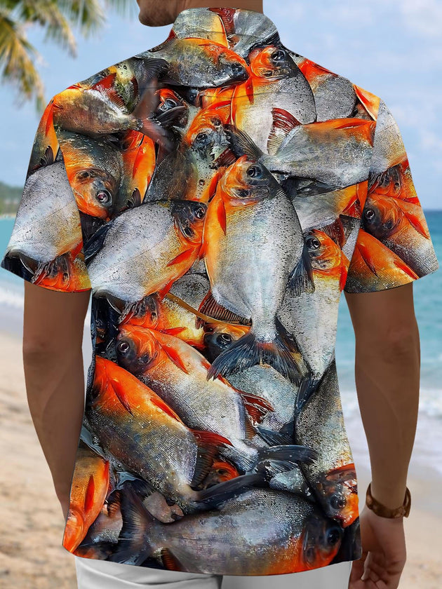 Men's short sleeve fish print shirt back view