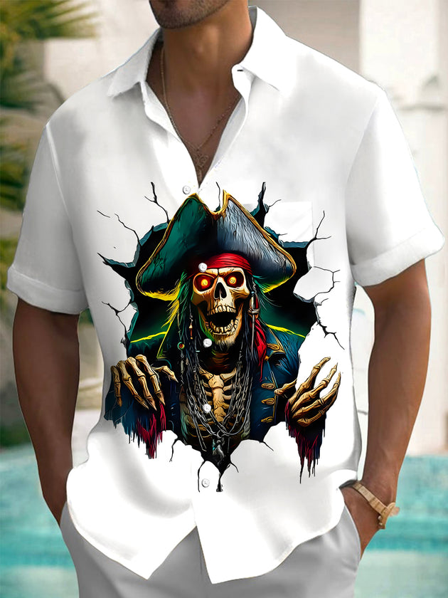 men's skull print shirt front view