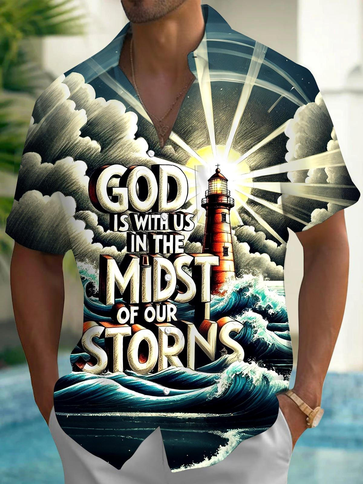 God Is With Us In The Midst Of Our Storns Men's Pocket Short Sleeve Shirts