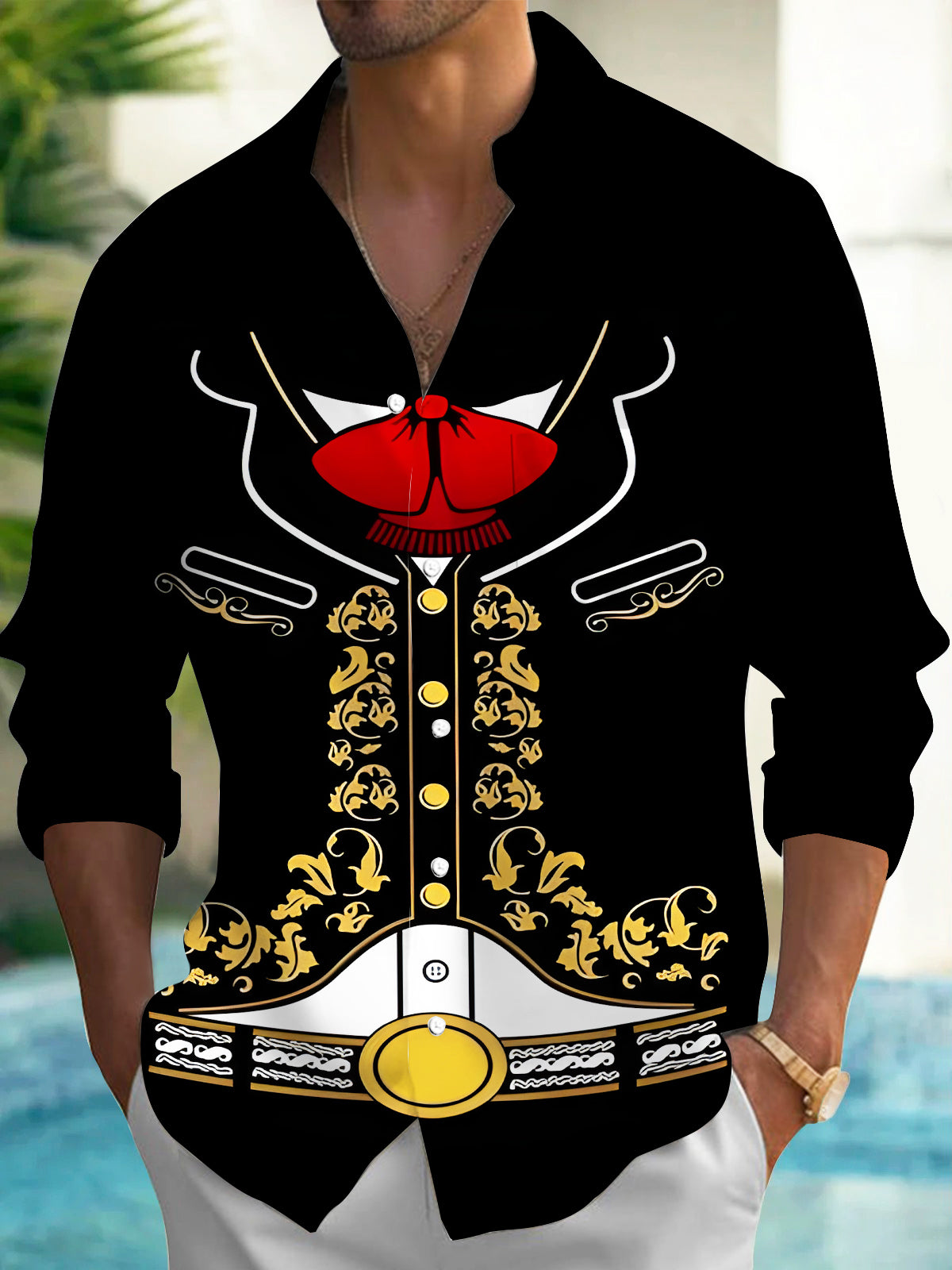 Fun Gentleman Collar Structure Men's Pocket Long Sleeve Shirts