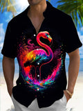 Animal Flamingo Print Men's Pocket Short Sleeve Shirts