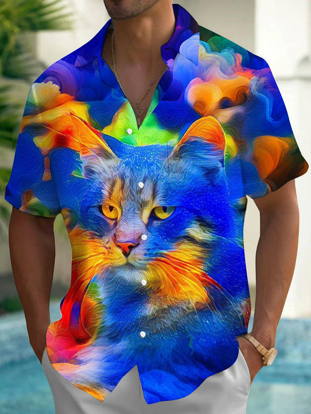 men's cat print shirt front view